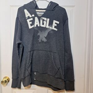 American Eagle Vintage Y2K Blue Logo Graphic Spell Out Hoodie Sweatshirt Size L